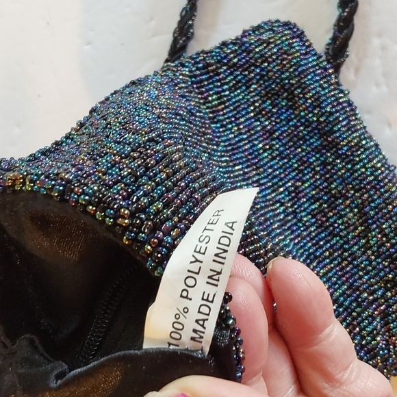 Vintage Heavily HAND BEADED Floral Mini Bag W/ Strap Stunning! - Picture 4 of 6